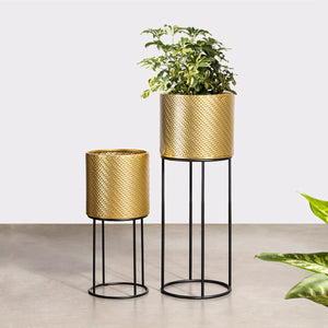 Golden Eclipse Metal Planters - Pair