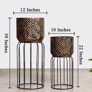 Ebony Glow Metal Planters - Pair