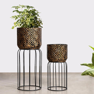 Ebony Glow Metal Planters - Pair