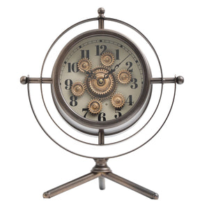 Galactic Timekeeper Luxury Designer Table Clock With Moving Gear Mechanism (Steel Body)