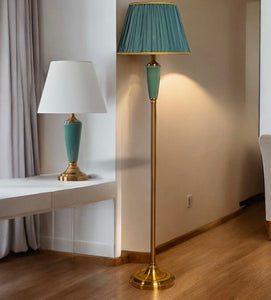 The Colonial Green and Gold Decorative Floor Lamp & Table lamp Combo