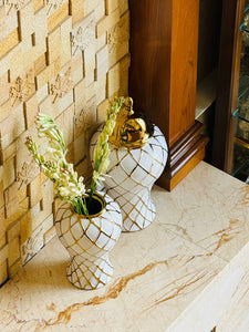 Golden Garden Ceramic Vase & Decorative Showpiece - Set Of 2