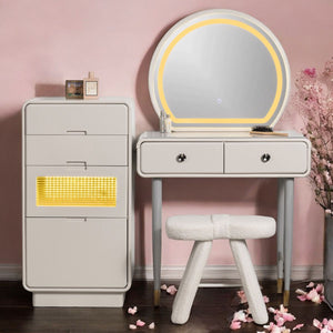 Mystic Meridian  Dressing Table & Vanity Set With Mirror & Poof Chair