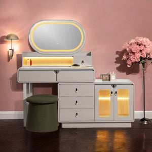 Twilight Treasure Dressing Table & Vanity Set With Mirror & Poof Chair