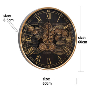 Chrono Luxe Luxury Designer Wall Clock With Moving Gear Mechanism (Steel Body) - Big