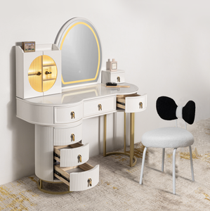 Opulent Orbit Dressing Table & Vanity Set With Mirror & Chair (N)