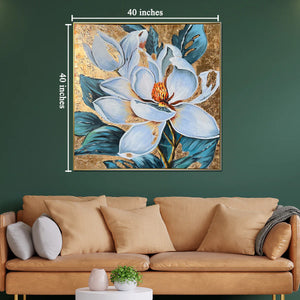 Flower Power Handpainted Wall Painting (With outer Floater Frame)