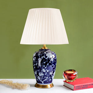 Bloomington Floral Pattern Ceramic & Stainless Steel Table Lamps for Study (N)