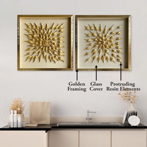 Golden Flourish Elegance Shadow Box & Golden Radiance Sunburst Shadow Box - Pair