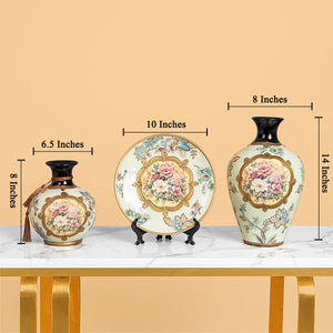 Floral Story Decorative Ceramic Vases and Showpieces - Set of 3