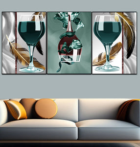 Wine and Feather Fusion Canvas Painting for Living Room - Set of 3