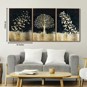 Nordic Golden Black Framed Crystal Glass Painting-Set of 3