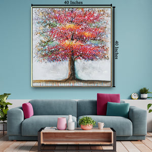 Forest of Rubies 100% Hand Painted Wall Painting with Metal Work (outer Floater Frame )