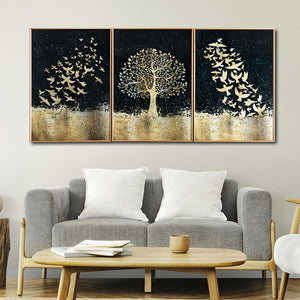 Nordic Golden Black Framed Crystal Glass Painting-Set of 3