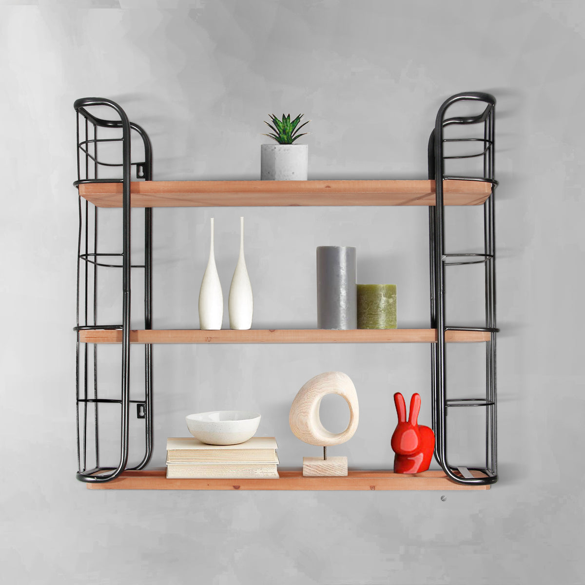 Buy 3-Tier Wooden and Metal Wall Shelf | Dekor Company