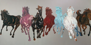 Seven Running Horses Silver Canvas 100% Hand Painted Wall Painting